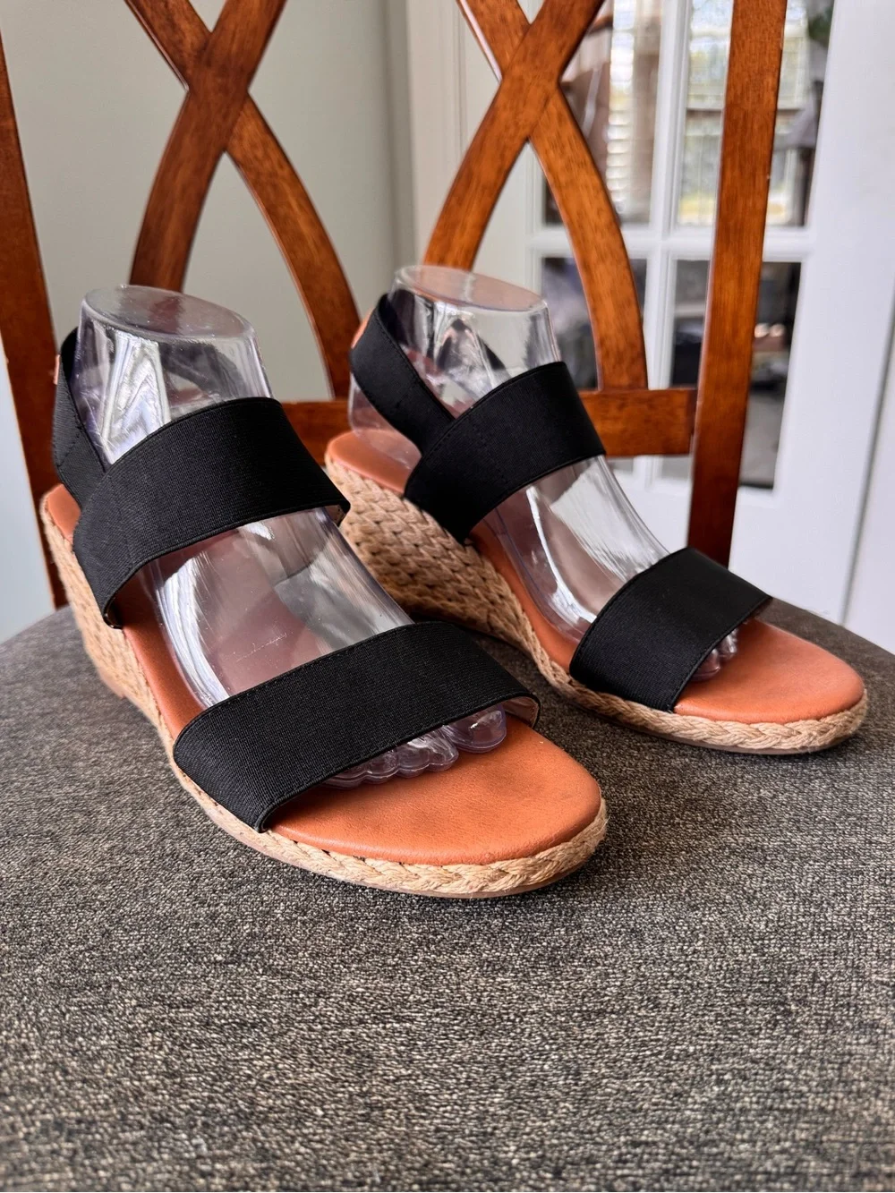 Tommy Bahama Sakura woven jute espadrille wedge sandals 10 black Resortwear Euro